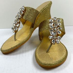 Golden Wedges Open Round Toe Non-Slip Bridal Sandals Size 6M